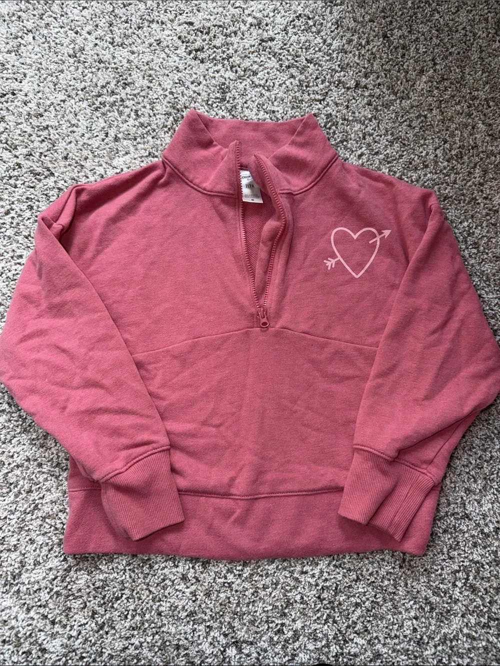 OshKosh B'gosh Rose Pink Quarter-Zip Pullover with Heart Graphic girls size 7